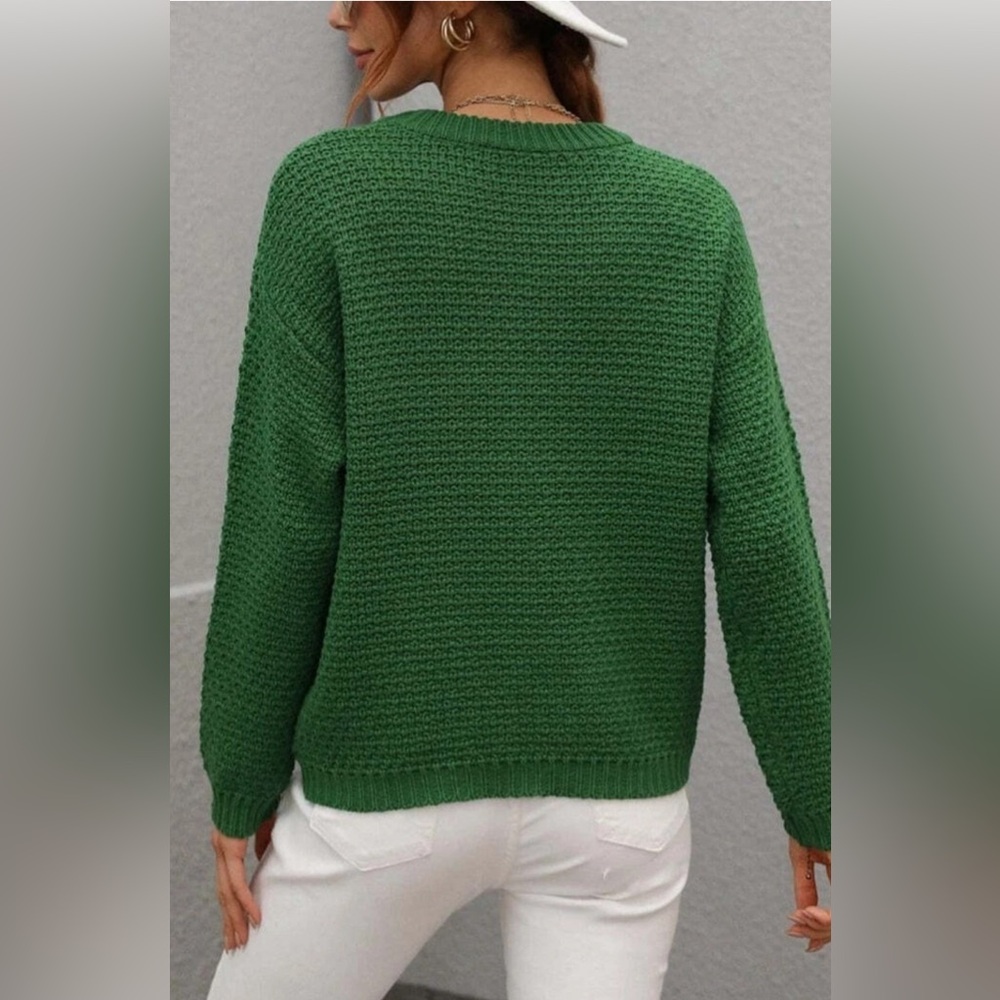 Universal Thread Textured Knit Green Crewneck Pul… - image 2